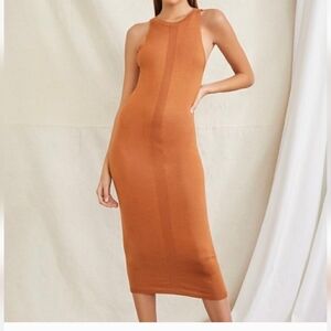 Forever 21 Orange Halter Sheath Midi Dress